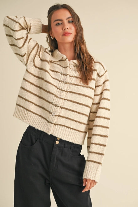 Buttondown Striped Knitted Cardigan