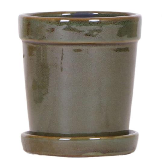 Green Glazed Mini Plant Pot with Saucer