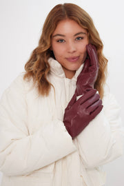 Leather Look Touch Screen Gloves in Burgundy