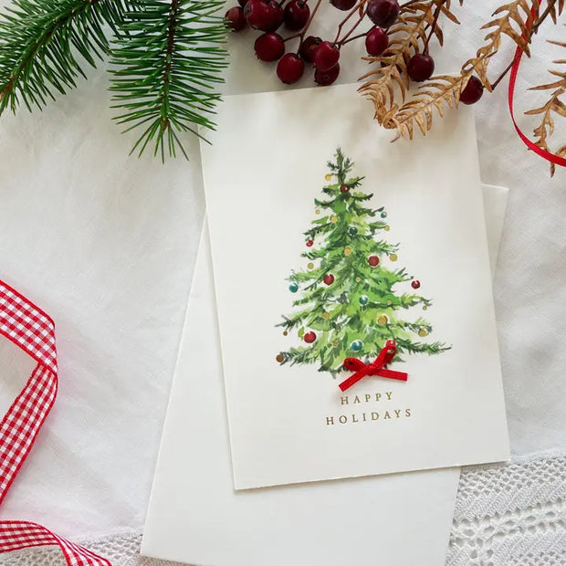 Happy Holidays Tree Hot-Foil Luxury Christmas Card with Bow