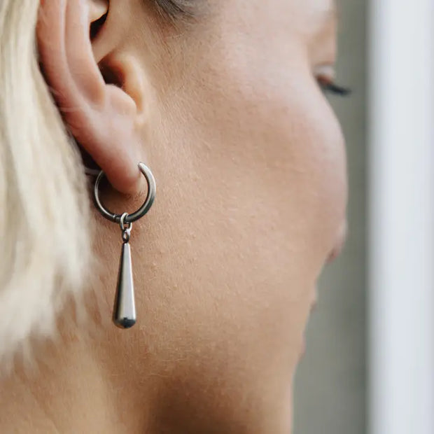 E110 Silver Elongated Drop Earrings, Waterproof