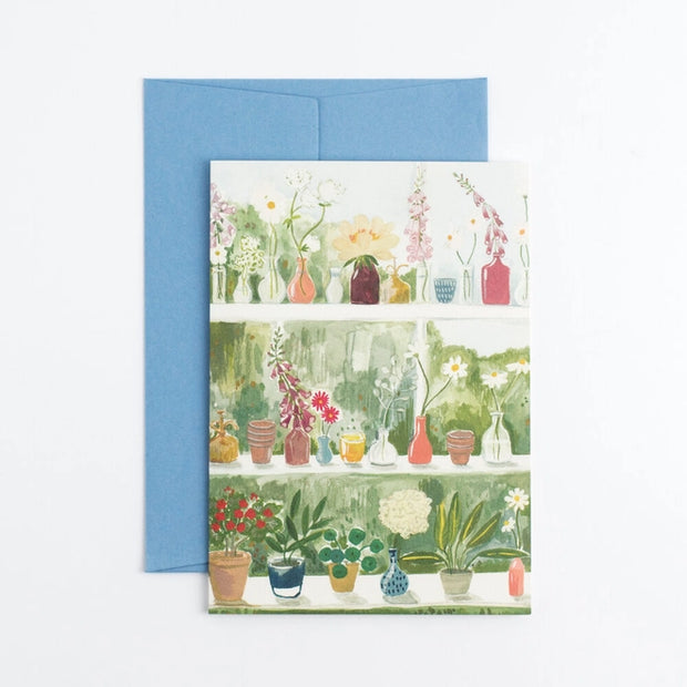 A6 glasshouse greeting card, originally hand illustrated with gouache.