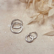 E095 Brushed Silver Minimal Hoops, 15mm