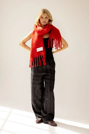 model wearing Stockholm Crimson Red Scarf