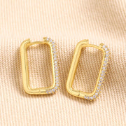 Rectangular crystal huggie hoop earrings in gold, Lisa Angel 