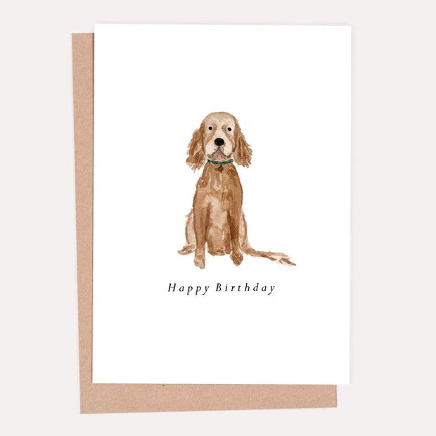 Illustrated cocker spaniel happy birthday card. 