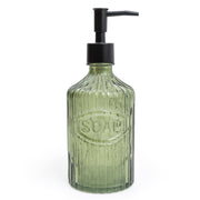 Green Glass Soap Dispenser With Black Pump