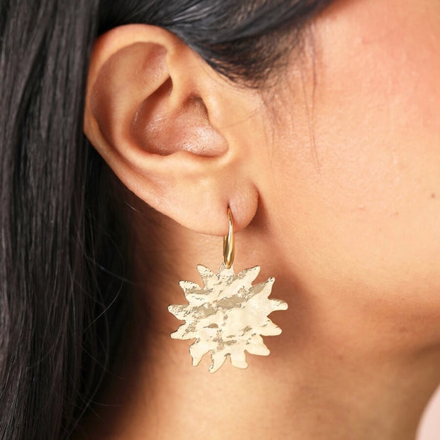 E105 Gold Hammered Sun Drop Earrings