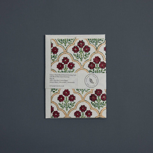 Hand Block Printed Greeting Card - Trellis Cherry