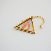 Gold mini brass and glass frame, hanging, triangular shape 
