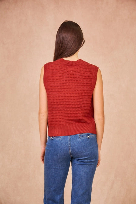 Miranda- Sleeveless Knit Brick Red Top