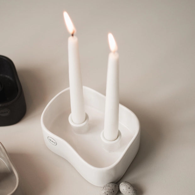 White ceramic candle holder for two candles 