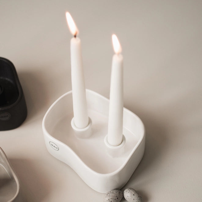 White ceramic candle holder for two candles 