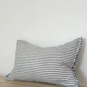 Fringed Linen Cushion 50x30 Navy Stripe - Esmee