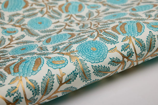 Block Printed Wrapping Paper Sheets -  Marigoldglitz Turquoise