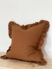 Hallie Ruffled Linen Cushion  – Rust