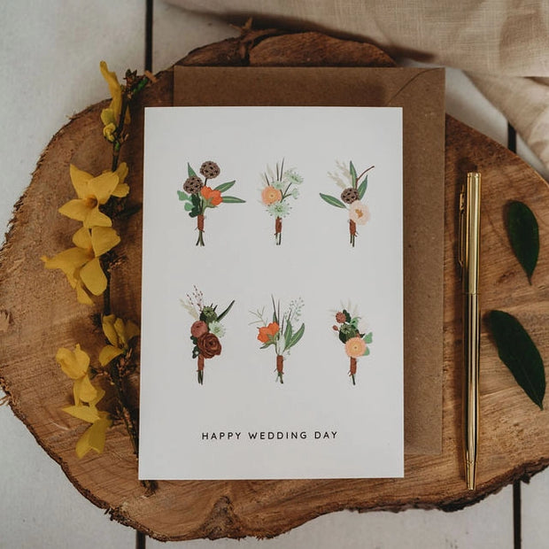 Happy Wedding Day Buttonhole Floral Card