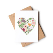 Floral Heart Love  card, Engagement Wedding, Valentine's Day. Wildwood Paper