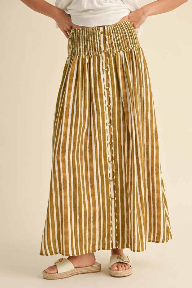 Smocking Waist striped Print Skirt