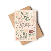 Mother's Day card,  illustrated blush pink with a lovely hand drawn botanical print. Wildwood Paper 