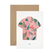 Paper Parade Illustrated greetings card with Hawaiian shirt design. Reading "DAD" on the front. Blank inside for your own message.
