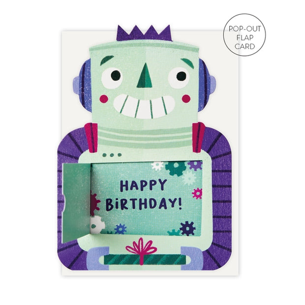 Smiley Robot Pop-Out flap card reading HAPPY BIRTHDAY!