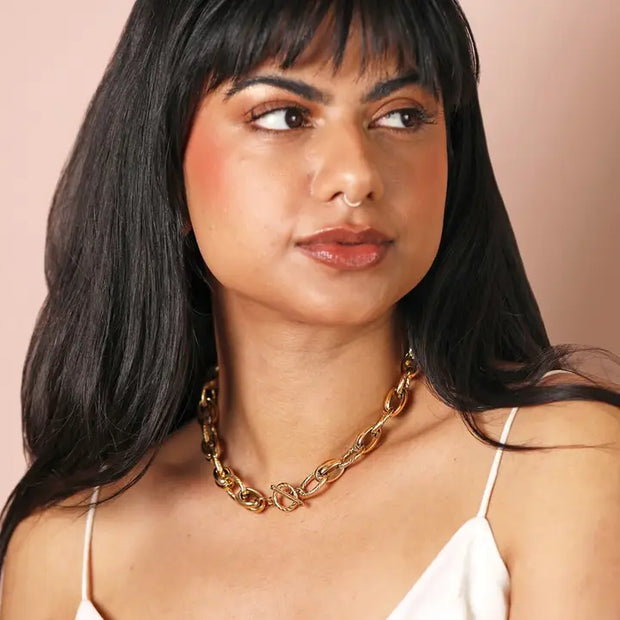N080 Dual Link Chain Necklace in Gold