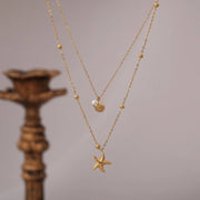 Twin Chain Necklace with Starfish, Shell & Pearl Charms, Last True Angel