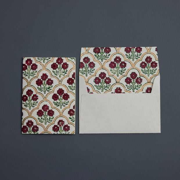 Hand Block Printed Greeting Card - Trellis Cherry