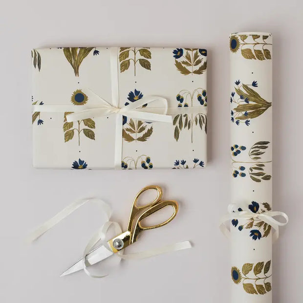 Four Floral Blue Botanical luxury gift wrap