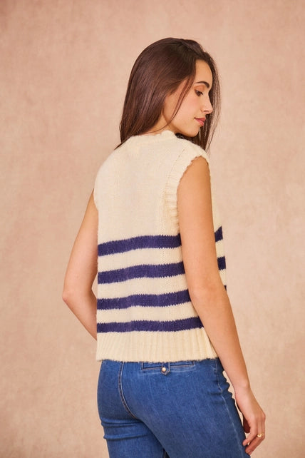 Martine - Striped Sleeveless Knit Cardigan