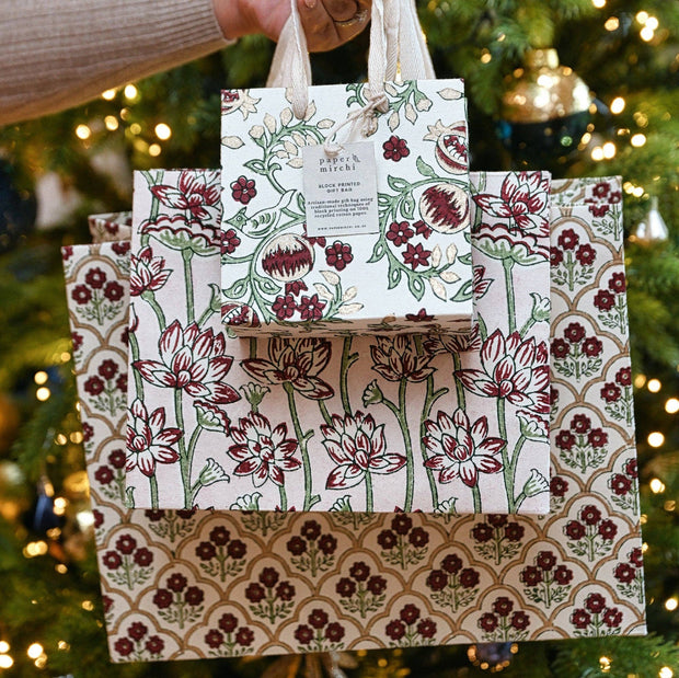 Hand Block Printed Gift Bags (Large) - Cherry