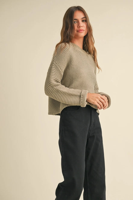 Oatmeal round neck knitted sweater. Miou Muse at From Victoria 