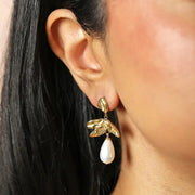 Gold Leaf and Acrylic Pearl Drop Earrings