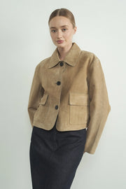 Faux Suede Collared Short Jacket