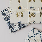 Four Floral Blue Botanical Luxury Gift Wrap Paper