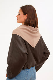 Knitted Triangle Scarf in Light Brown