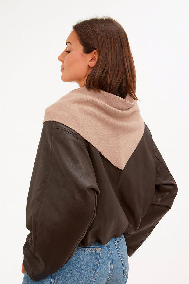 Knitted Triangle Scarf in Light Brown