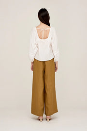 Long Line Linen Pant, Brown Olive