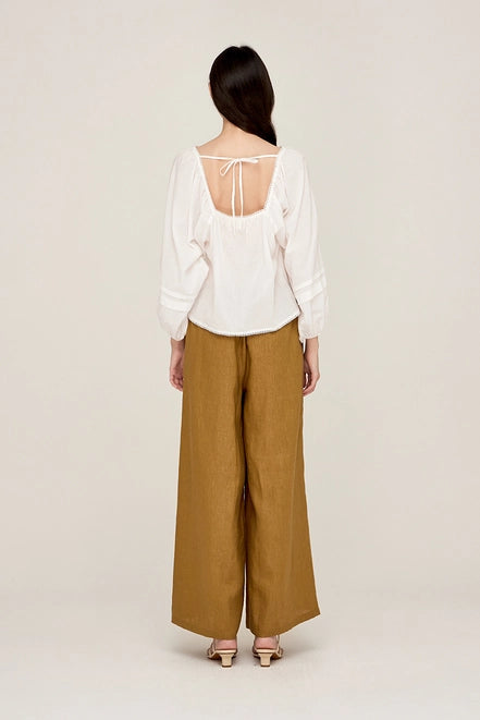 Long Line Linen Pant, Brown Olive