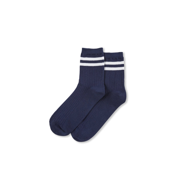 Navy Bamboo Ankle Sock with white stripes