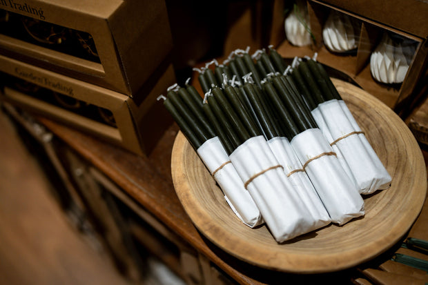Soft taper Candle in Grape Leaf Green - (Set of 8) wrapped in tissue - From Victoria Shop