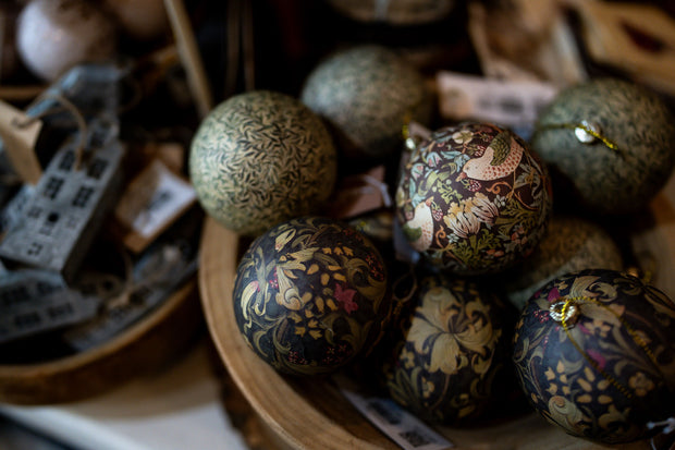 Delight Green Christmas Bauble Ornaments in wooden bowl - From Victoria Shop