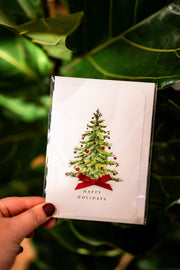 Happy Holidays Tree Hot-Foil Luxury Christmas Card with Bow - From Victoria Shop