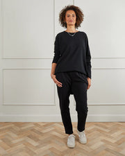 Chalk UK Brooke black trousers. Super soft organic jersey