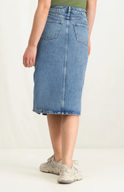 Back view of denim midi skirt from Victoria Shop