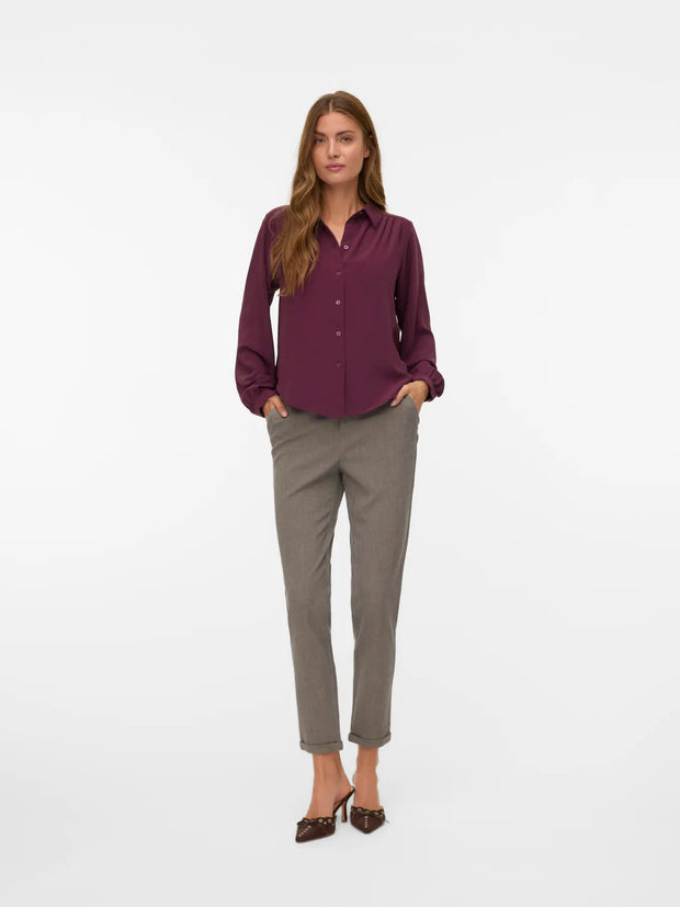 Burgundy Mani L/S shirt on model