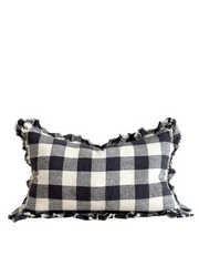 Navy Check Cushion 50x30 Ruffled Edge - Hallie