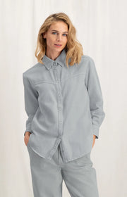 Grey Cotton Blouse with collar, long sleeves and buttons
