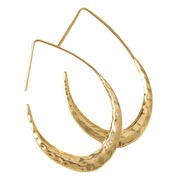 E051 Hammered Teardrop Hoop Earrings in Gold